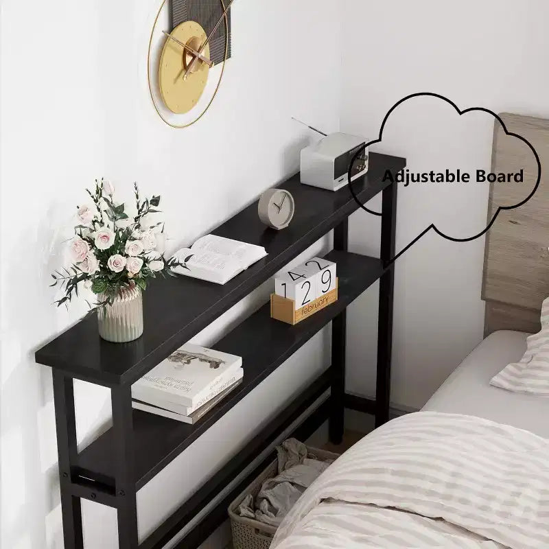Table console Slim 5.9, table console étroite à 2 niveaux avec étagère réglable, design peu encombrant pour le salon, l'entrée, le couloir et le foyer