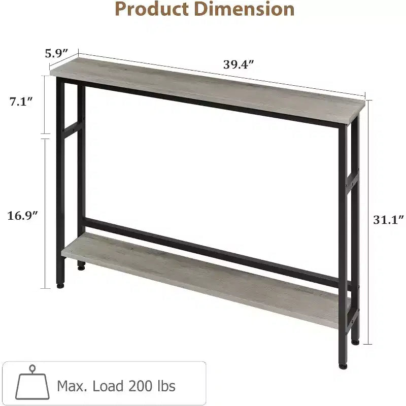 Table console Slim 5.9, table console étroite à 2 niveaux avec étagère réglable, design peu encombrant pour le salon, l'entrée, le couloir et le foyer