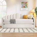 Bellemave Twin Size daybed with Trundle for Adults, Kids, Girls, Teens, daybeds with Trundle for Living Room, Velvet,Beige