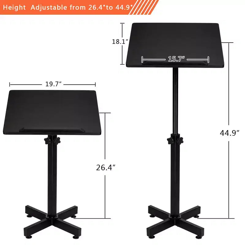 VINGLI Pupitre classique, support de podium, podium mobile réglable en hauteur, plateau de table polyvalent pour discours, conférences, bureau pour ordinateur portable avec butée de bord, noir