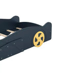 Lit plateforme en bois Bellemave en forme de voiture de course, taille double, avec roues et rangement, pour filles, garçons, adolescents, bleu foncé