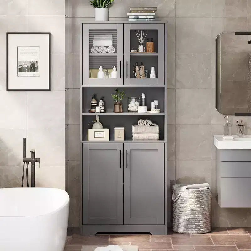 Tall Storage Cabinet with Glass Doors, 67 Freestanding Pantry Cabinet with Adjustable Shelves for Kitchen and Living Room