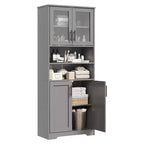 Meuble de rangement haut avec portes vitrées, Armoire de cuisine autoportante de 170 cm avec étagères réglables pour la cuisine et le salon
