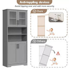 Meuble de rangement haut avec portes vitrées, Armoire de cuisine autoportante de 170 cm avec étagères réglables pour la cuisine et le salon