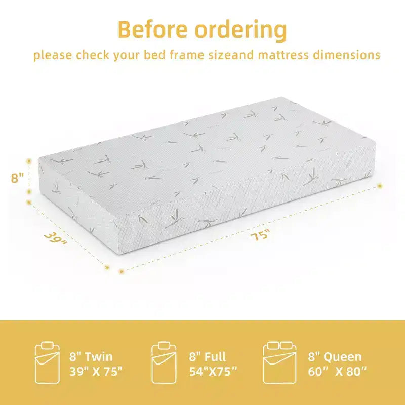Matelas SUGIFT en mousse à mémoire de forme 8" en boîte avec gel rafraîchissant, soutien mi-ferme et certifié CertiPUR