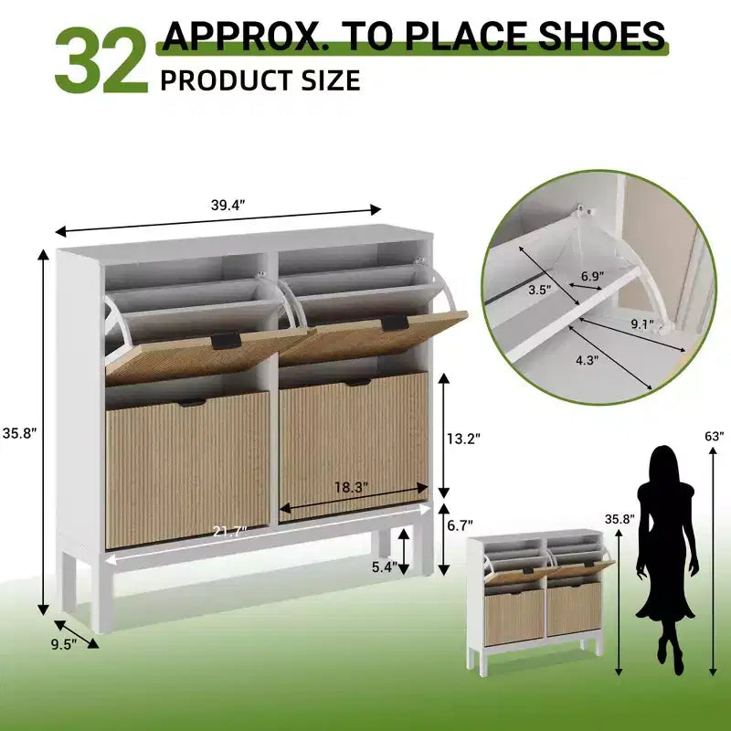 Meuble à chaussures TruAIR à 4 tiroirs - Organisateur d'entrée étroit autoportant avec pieds en métal pour couloir/vestibule