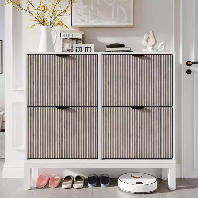 Meuble à chaussures TruAIR à 4 tiroirs - Organisateur d'entrée étroit autoportant avec pieds en métal pour couloir/vestibule
