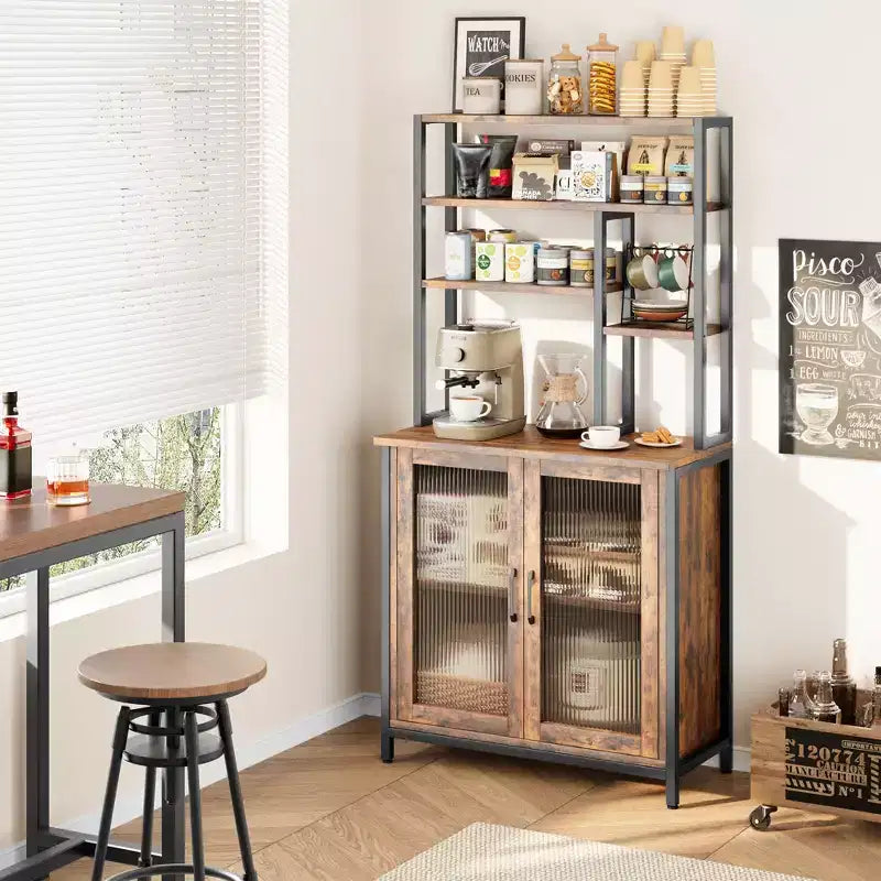64,5 Meuble de rangement avec support micro-ondes à 5 niveaux Grand chariot de cuisine à étagères support de cafetière