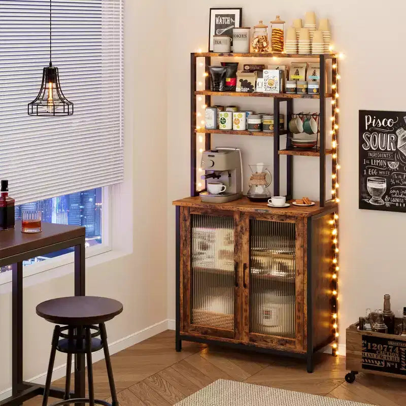 64,5 Meuble de rangement avec support micro-ondes à 5 niveaux Grand chariot de cuisine à étagères support de cafetière