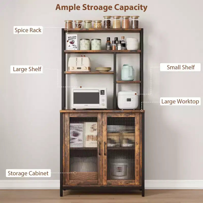 64,5 Meuble de rangement avec support micro-ondes à 5 niveaux Grand chariot de cuisine à étagères support de cafetière
