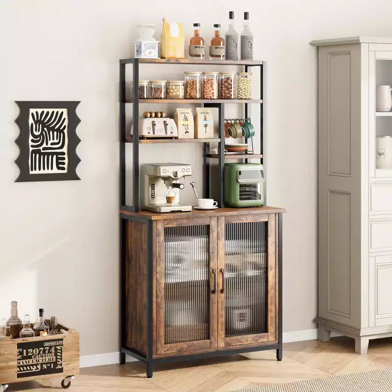 64,5 Meuble de rangement avec support micro-ondes à 5 niveaux Grand chariot de cuisine à étagères support de cafetière