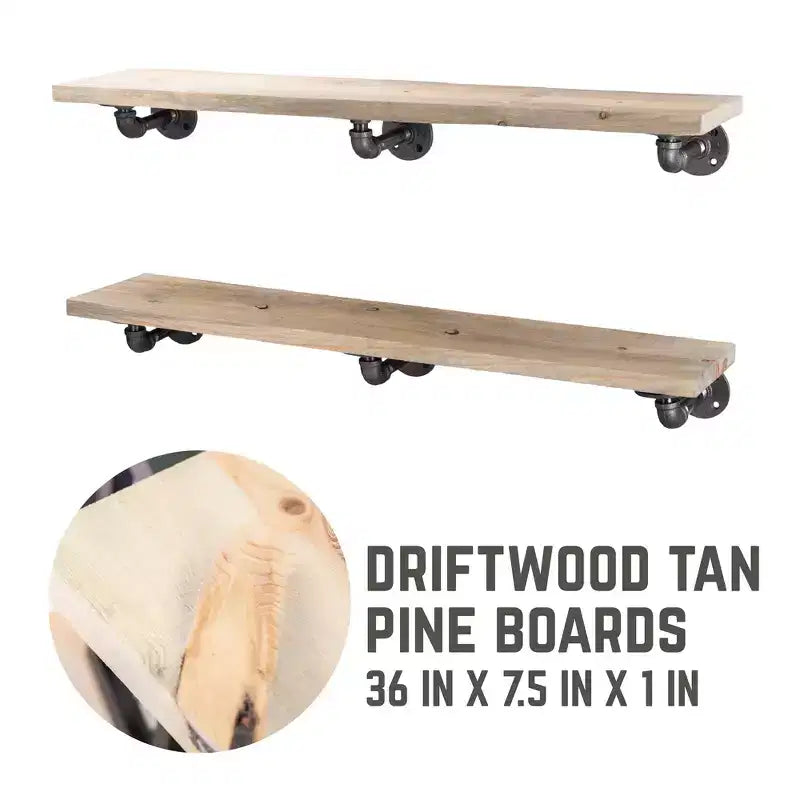 RESTORE Tablettes couleur « Driftwood Tan » de 36 po avec consoles en L par Pipe Decor
