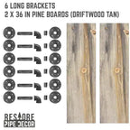 RESTORE Tablettes couleur « Driftwood Tan » de 36 po avec consoles en L par Pipe Decor