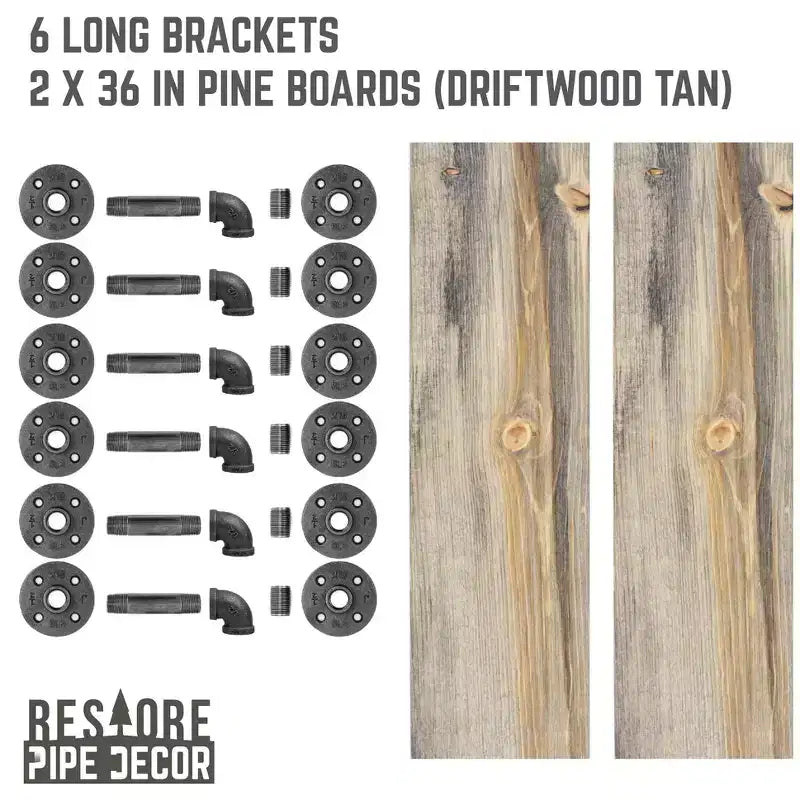 RESTORE Tablettes couleur « Driftwood Tan » de 36 po avec consoles en L par Pipe Decor