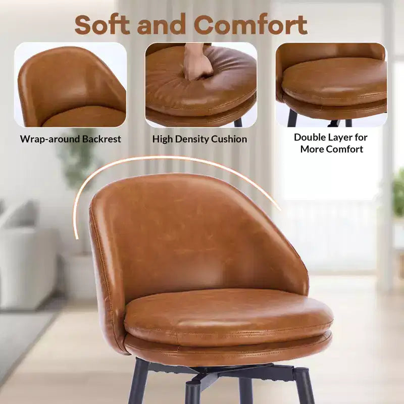 TruAIR Lot de 2 tabourets de bar 26 po - Tabourets de comptoir pivotants modernes avec dossier et cuir synthétique pour îlot de cuisine