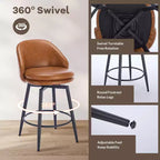 TruAIR Lot de 2 tabourets de bar 26 po - Tabourets de comptoir pivotants modernes avec dossier et cuir synthétique pour îlot de cuisine