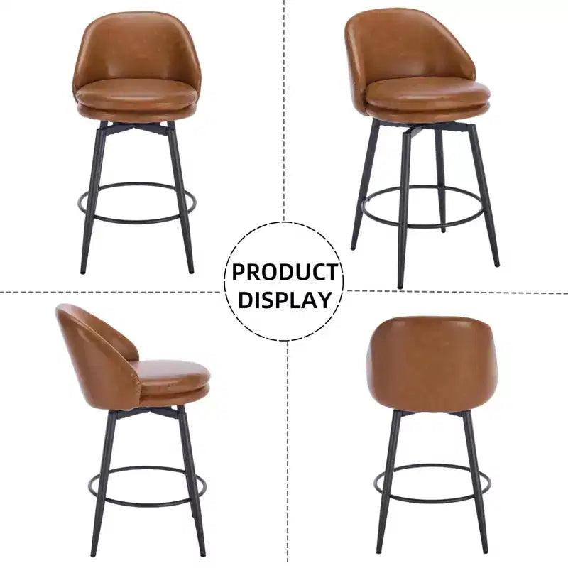 TruAIR Lot de 2 tabourets de bar 26 po - Tabourets de comptoir pivotants modernes avec dossier et cuir synthétique pour îlot de cuisine