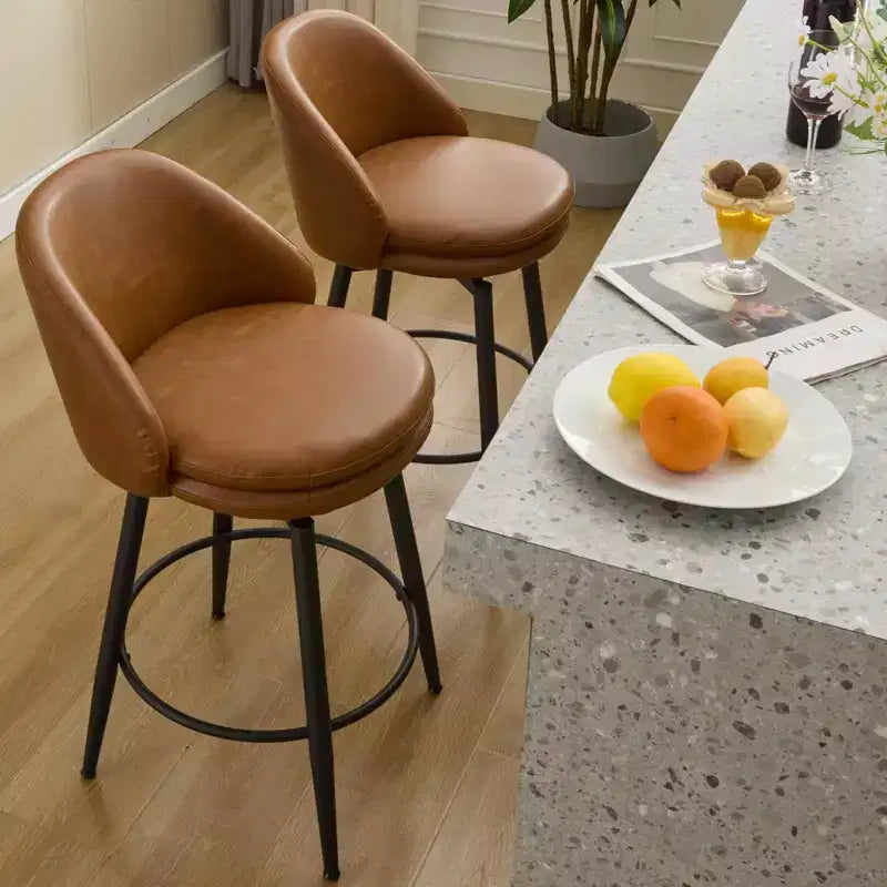 TruAIR Lot de 2 tabourets de bar 26 po - Tabourets de comptoir pivotants modernes avec dossier et cuir synthétique pour îlot de cuisine