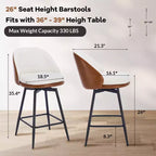 TruAIR Lot de 2 tabourets de bar 26 po - Tabourets de comptoir pivotants modernes avec dossier et cuir synthétique pour îlot de cuisine