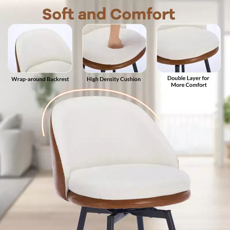 TruAIR Lot de 2 tabourets de bar 26 po - Tabourets de comptoir pivotants modernes avec dossier et cuir synthétique pour îlot de cuisine