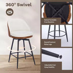 TruAIR Lot de 2 tabourets de bar 26 po - Tabourets de comptoir pivotants modernes avec dossier et cuir synthétique pour îlot de cuisine