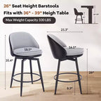 TruAIR Lot de 2 tabourets de bar 26 po - Tabourets de comptoir pivotants modernes avec dossier et cuir synthétique pour îlot de cuisine