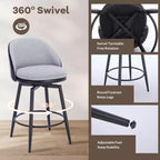 TruAIR Lot de 2 tabourets de bar 26 po - Tabourets de comptoir pivotants modernes avec dossier et cuir synthétique pour îlot de cuisine