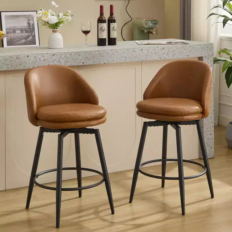 TruAIR Lot de 2 tabourets de bar 26 po - Tabourets de comptoir pivotants modernes avec dossier et cuir synthétique pour îlot de cuisine