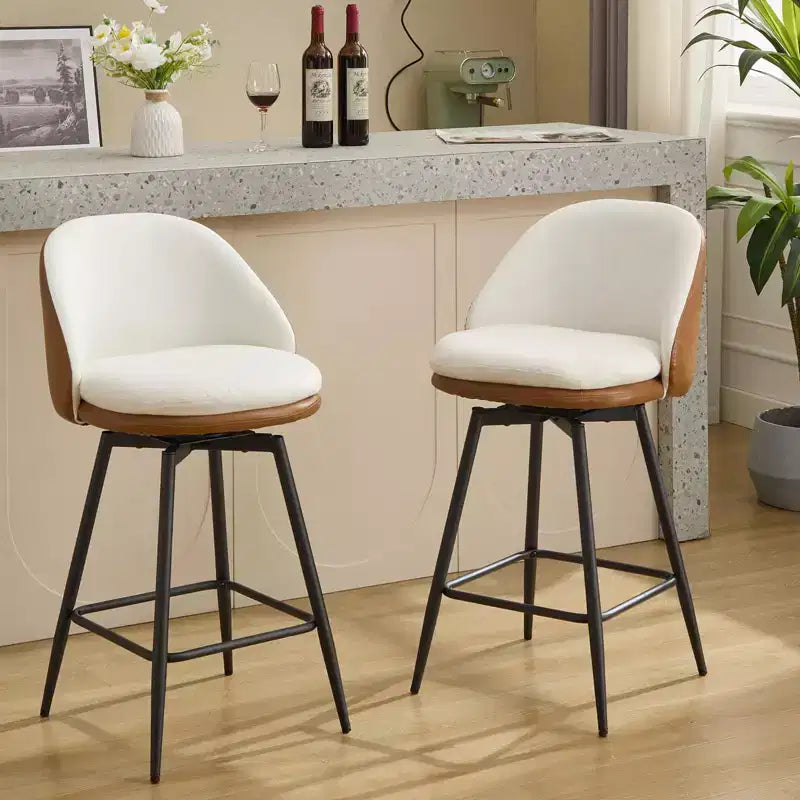 TruAIR Lot de 2 tabourets de bar 26 po - Tabourets de comptoir pivotants modernes avec dossier et cuir synthétique pour îlot de cuisine