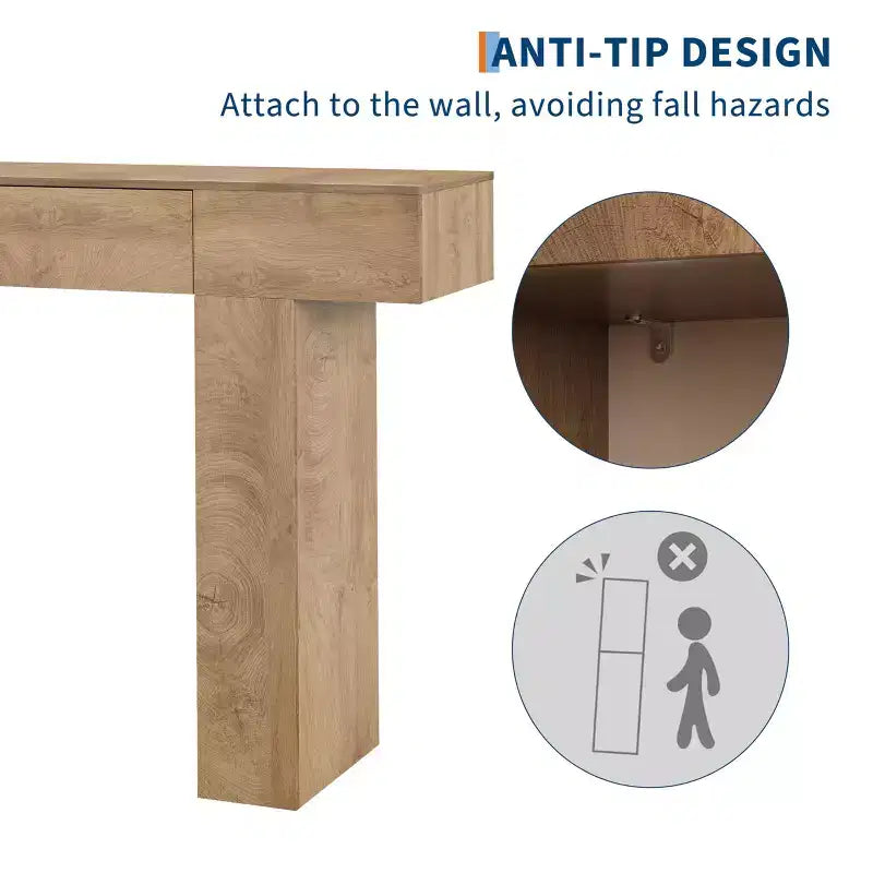 Table console de 120 cm avec tiroir, Table de canapé rectangulaire en bois derrière le canapé, Tables d'entrée industrielles de style ferme pour couloir