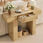 Table console de 120 cm avec tiroir, Table de canapé rectangulaire en bois derrière le canapé, Tables d'entrée industrielles de style ferme pour couloir