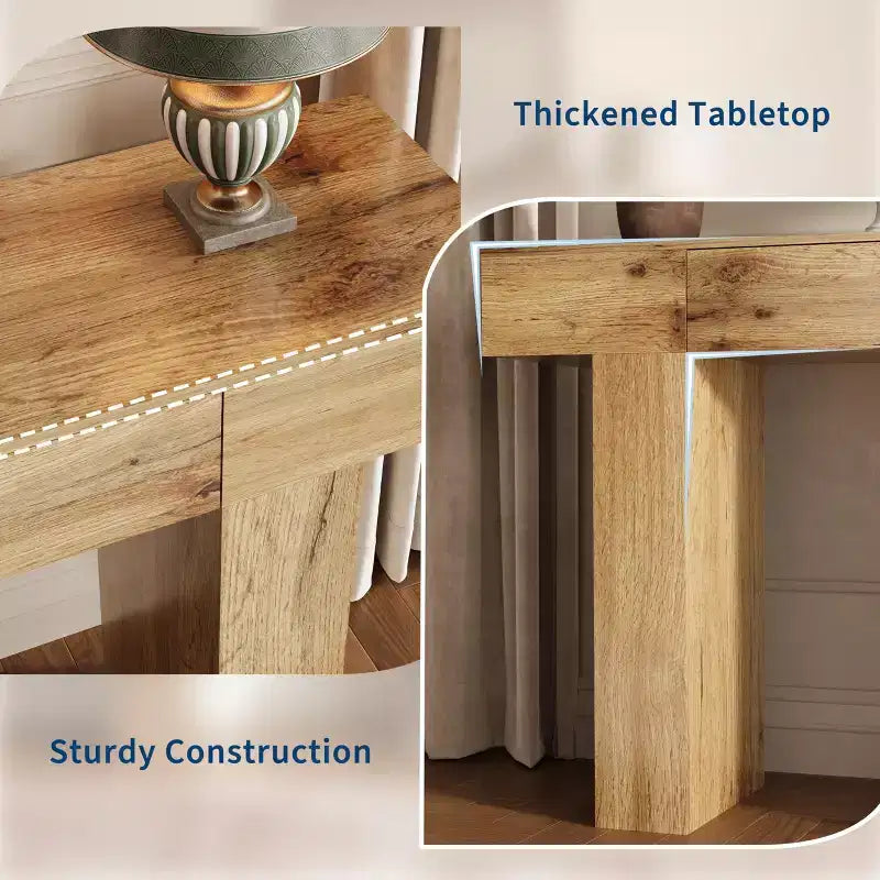Table console de 120 cm avec tiroir, Table de canapé rectangulaire en bois derrière le canapé, Tables d'entrée industrielles de style ferme pour couloir