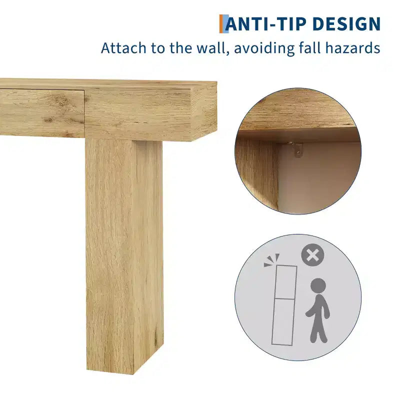 Table console de 120 cm avec tiroir, Table de canapé rectangulaire en bois derrière le canapé, Tables d'entrée industrielles de style ferme pour couloir