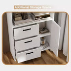 Bibliothèque à 6 niveaux avec porte et 3 tiroirs, bibliothèque de 180 cm de haut avec 3 étagères ouvertes, bibliothèque en bois avec armoire de rangement pour bureau à domicile, salon