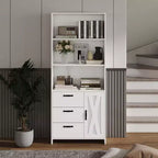 Bibliothèque à 6 niveaux avec porte et 3 tiroirs, bibliothèque de 180 cm de haut avec 3 étagères ouvertes, bibliothèque en bois avec armoire de rangement pour bureau à domicile, salon