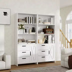 Bibliothèque à 6 niveaux avec porte et 3 tiroirs, bibliothèque de 180 cm de haut avec 3 étagères ouvertes, bibliothèque en bois avec armoire de rangement pour bureau à domicile, salon