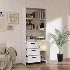 Bibliothèque à 6 niveaux avec porte et 3 tiroirs, bibliothèque de 180 cm de haut avec 3 étagères ouvertes, bibliothèque en bois avec armoire de rangement pour bureau à domicile, salon