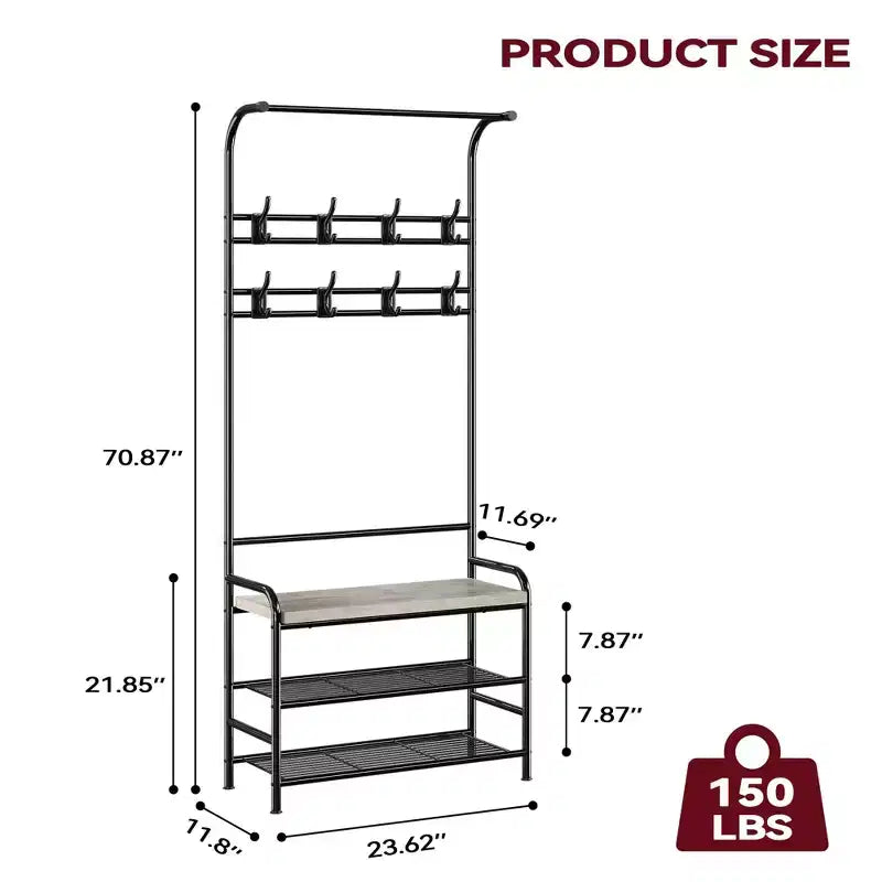 Banc à chaussures porte-manteau 4 en 1 avec 8 patères pour les petits espaces