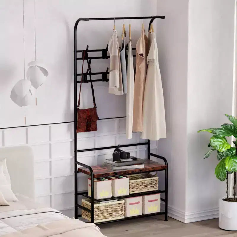 Banc à chaussures porte-manteau 4 en 1 avec 8 patères pour les petits espaces