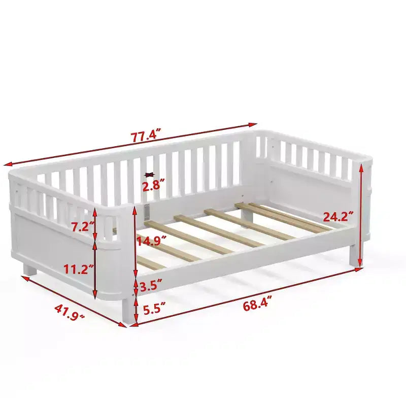 Lit plateforme double Whisen avec barrières pour filles et garçons, cadre en bois robuste