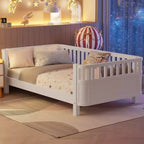 Lit plateforme double Whisen avec barrières pour filles et garçons, cadre en bois robuste
