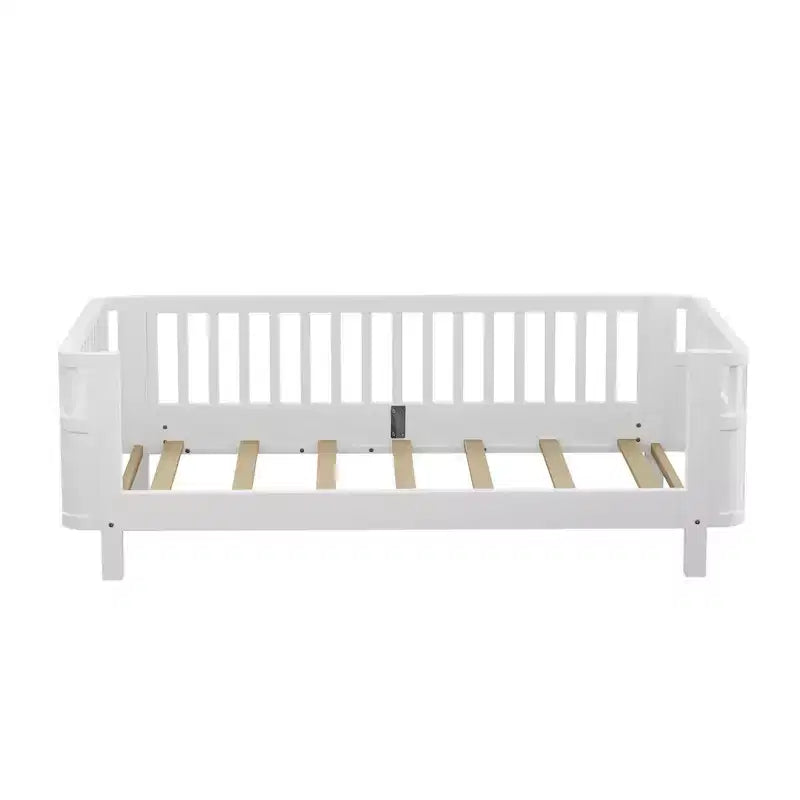 Lit plateforme double Whisen avec barrières pour filles et garçons, cadre en bois robuste