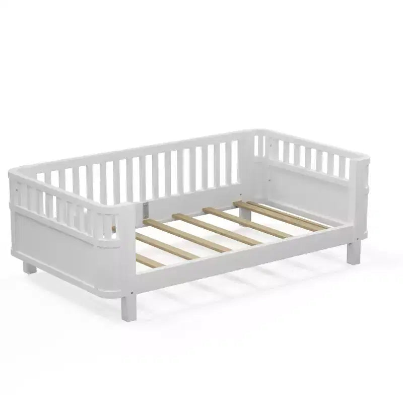 Lit plateforme double Whisen avec barrières pour filles et garçons, cadre en bois robuste
