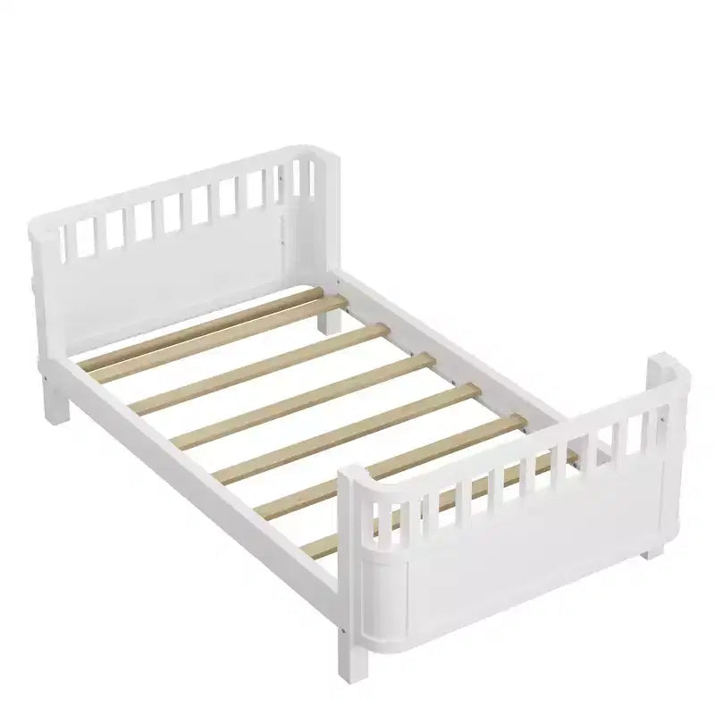 Lit plateforme double Whisen avec barrières pour filles et garçons, cadre en bois robuste