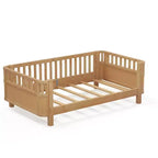 Lit plateforme double Whisen avec barrières pour filles et garçons, cadre en bois robuste