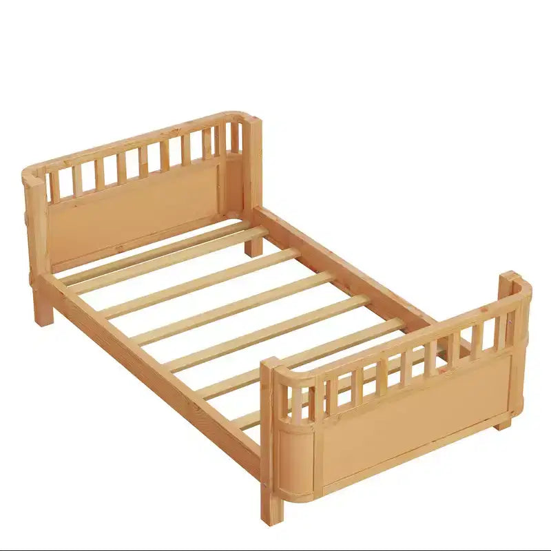 Lit plateforme double Whisen avec barrières pour filles et garçons, cadre en bois robuste