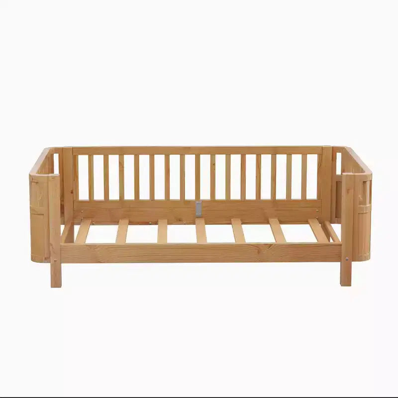 Lit plateforme double Whisen avec barrières pour filles et garçons, cadre en bois robuste