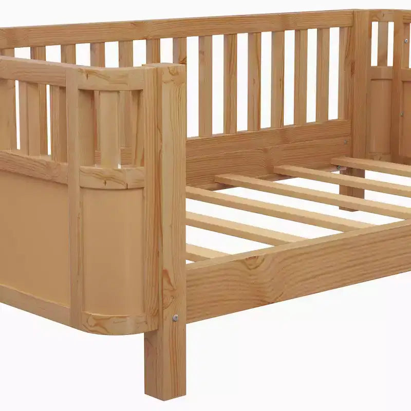 Lit plateforme double Whisen avec barrières pour filles et garçons, cadre en bois robuste