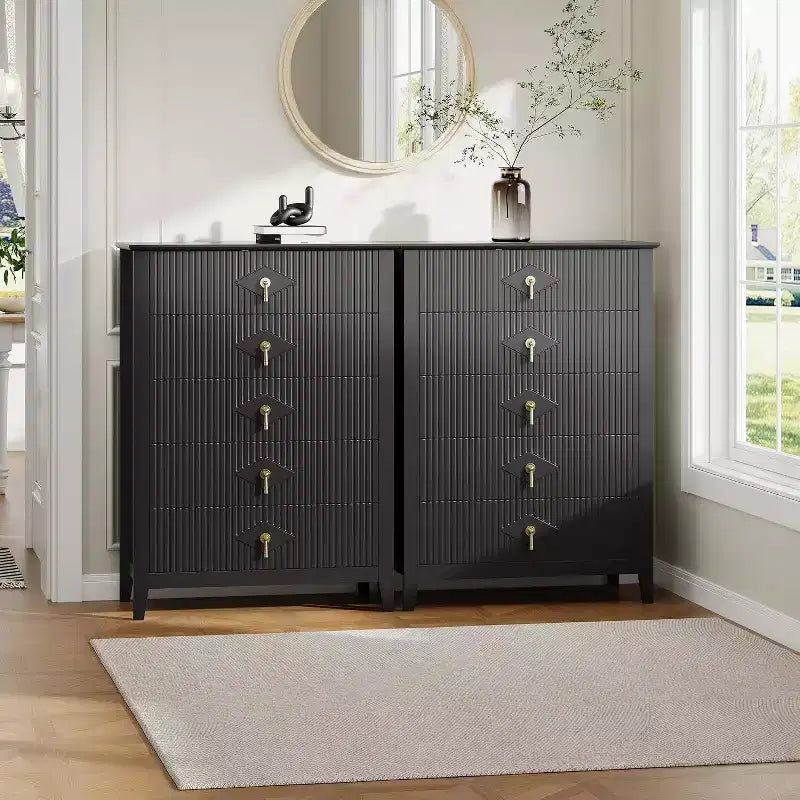 Commode cannelée à 6 tiroirs de 54 po – Armoire de rangement en bois moderne pour chambre et salon