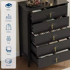 Commode cannelée à 6 tiroirs de 54 po – Armoire de rangement en bois moderne pour chambre et salon